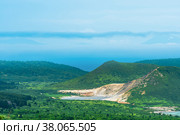 Landscape of Kunashir Island, geothermal lakes among lava domes in the center of Golovnin volcano caldera. Стоковое фото, фотограф Евгений Харитонов / Фотобанк Лори