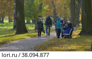 Петергоф, парк Александрия осенью. Люди прогуливаются по парку. Peterhof, Alexandria Park in autumn. People are walking in the park. (2021 год). Редакционное видео, видеограф Евгений Романов / Фотобанк Лори