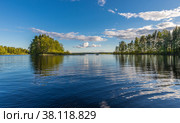 Landscape lake with reflection, clouds. Стоковое фото, фотограф Михаил Аккуратoв / Фотобанк Лори
