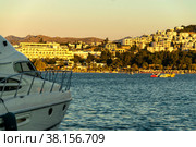 Beautiful morning landscape with sunrise in the Gulf of Gumbet of the city of Bodrum. Стоковое фото, фотограф Ярославский Максим / Фотобанк Лори