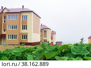 Cityscape of Yuzhno-Kurilsk town on the island of Kunashir on a cloudy day. Стоковое фото, фотограф Евгений Харитонов / Фотобанк Лори