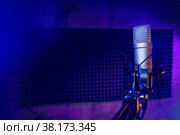 Close up of professional microphone in recording studio. Стоковое фото, фотограф Сергей Толмачёв / Фотобанк Лори