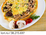 Delicious french open pie with cheese and mushrooms. Стоковое фото, фотограф Яков Филимонов / Фотобанк Лори