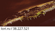 Illustration. Panoramic night view of Rio De Janeiro, Brazil. Diagonal image. Amazing landscape background on city. Стоковая иллюстрация, иллюстратор Aleksandr Golubev / Фотобанк Лори