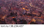 Evening aerial view of town of Vik. Spain. Стоковое видео, видеограф Яков Филимонов / Фотобанк Лори
