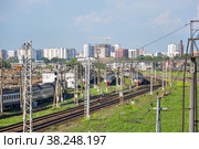 Электропоезда ЭП2Д на запасных путях на станции Перерва (2021 год). Редакционное фото, фотограф Алёшина Оксана / Фотобанк Лори