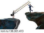 Business people helping to go over chasm. Стоковое фото, фотограф Elnur / Фотобанк Лори