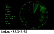 Animation - a green ray running on the screen of the sea radar, data on display. Стоковая анимация, аниматор Chudakov_Ivan / Фотобанк Лори