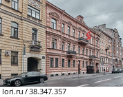 Former G.F. Gorshkov mansion, 1878, the house is now the Consulate General of the Republic of Turkey, landmark: St. Petersburg, Russia - October 06, 2022. Редакционное фото, фотограф Алексей Голованов / Фотобанк Лори
