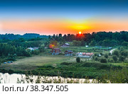 July 17, 2021 Europe, Russia, the city of Rzhev sunset at the banks of the Volga river. Стоковое фото, фотограф Алексей Сорокин / Фотобанк Лори