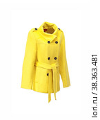Women's textile yellow coat isolated on a white background. Стоковое фото, фотограф Елена  Попкова / Фотобанк Лори