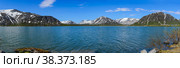 Panorama Bolshoy (Big) Vudyavr Lake  in the Hibiny mountains. Sunny day. Стоковое фото, фотограф Михаил Аккуратoв / Фотобанк Лори