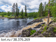 Waterfall  River Tokhmayoki (Ruskeala) top view. Стоковое фото, фотограф Михаил Аккуратoв / Фотобанк Лори