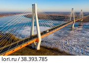 Flight over cable-stayed bridge over the Oka River. Стоковое фото, фотограф Яков Филимонов / Фотобанк Лори