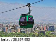 Santiago, Chile - 24 Dec 2019. Telepherique, the cable way on San Cristobal Hill, Santiago, Chile. Редакционное фото, фотограф Сергей Стрелков / Фотобанк Лори