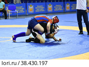 Orenburg, Russia - October 5, 2019: Men compete in Pankration wrestling. Редакционное фото, фотограф Владимир Галкин / Фотобанк Лори