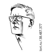 Дмитрий Шостакович, графический портрет тушью и кистью. Стоковая иллюстрация, иллюстратор Ирина Иванова / Фотобанк Лори