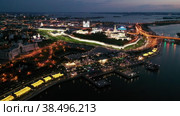 Kazan Kremlin at summer night with view of Kazanka River. Стоковое видео, видеограф Яков Филимонов / Фотобанк Лори