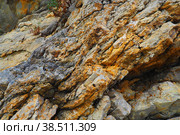 Flysch is a series of marine sedimentary rocks that are predominantly clastic in origin and are characterized by the alternation of several lithological layers. Balkans, Montenegro Herceg Novi Meljine. Стоковое фото, фотограф Юлия Петровская / Фотобанк Лори