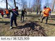 Россия. Санкт-Петербург. Участники городского субботника на уборке территории. Russia. Saint-Petersburg. Participants of the city subbotnik on cleaning the territory. (2022 год). Редакционное фото, фотограф Алексей Смышляев / Фотобанк Лори