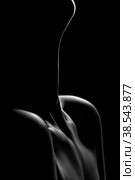 beautiful female slim neck with clavicle on black background, monochrome. Стоковое фото, фотограф Lekcej / Фотобанк Лори