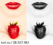 lips with strawberry. Стоковое фото, фотограф Lekcej / Фотобанк Лори