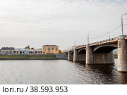 The new Volga Bridge across the Volga is autumn. Russia, Tver city (2020 год). Стоковое фото, фотограф Photojuli / Фотобанк Лори