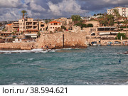 Byblos, Lebanon - 02 Jan 2018. The sea in Byblos, ancient roman ruins in Lebanon. Редакционное фото, фотограф Сергей Стрелков / Фотобанк Лори