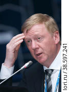 Russia. Saint-Petersburg. XIX St. Petersburg International Economic Forum (SPIEF). Chairman of the Management Board of RUSNANO Management Company, LLC Anatoly Chubais. Россия. Санкт-Петербург. XIX Петербургский Международный экономический форум (ПМЭФ). Председатель правления ООО `УК `РОСНАНО` Анатолий Чубайс. (2015 год). Редакционное фото, фотограф Алексей Смышляев / Фотобанк Лори