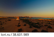 Aerial sunrise Panoramic view to Yoa lake group of Ounianga kebir lakes at the Ennedi, Chad. Стоковое фото, фотограф Сергей Майоров / Фотобанк Лори