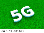 5G green grass meadow background 3d illustration. Стоковая иллюстрация, иллюстратор Максим Иванов / Фотобанк Лори