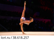 Дина Аверина, многократная чемпионка по художественной гимнастике на шоу "Легенды спорта" Алексея Немова - 2018 в Московском дворце спорта в Лужниках, Россия. Редакционное фото, фотограф Pukhov K / Фотобанк Лори
