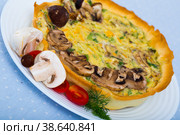 Delicious french kish cooked with cheese and mushrooms. Стоковое фото, фотограф Яков Филимонов / Фотобанк Лори