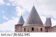 Conical roofs of medieval towers against the sky (2020 год). Стоковое фото, фотограф Татьяна Дворецкая / Фотобанк Лори