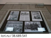 Витрина с документальными фотографиями службы в Афганистане художника Владимира Полтавского в Балашихинской картинной галереи (2023 год). Редакционное фото, фотограф Дмитрий Неумоин / Фотобанк Лори