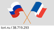 Скрещенные и развевающиеся флаги России и Франции. Стоковая иллюстрация, иллюстратор Олег Безруков / Фотобанк Лори