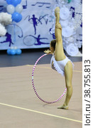 Girl competes in rhythmic gymnastics. Стоковое фото, фотограф Владимир Галкин / Фотобанк Лори