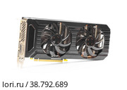 Powerful video card with two fans. Close up. Isolated on a white background. Стоковое фото, фотограф Плотников Дмитрий / Фотобанк Лори