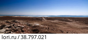 Panorama view to Aral sea from the rim of Plateau Ustyurt near Duana cape in Karakalpakstan, Uzbekistan (2017 год). Стоковое фото, фотограф Сергей Майоров / Фотобанк Лори