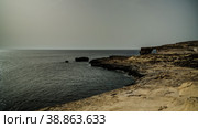 Sea view to Azure window natural arch, now vanished, Gozo island, Malta (2016 год). Стоковое фото, фотограф Сергей Майоров / Фотобанк Лори