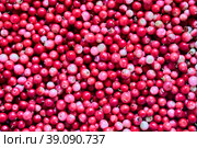 Forest lingonberries are scattered on surface, berry texture for background. Стоковое фото, фотограф Владимир Григорьев / Фотобанк Лори