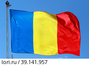 Флаг Республики Румыния (2022 год). Редакционное фото, фотограф Александр Тарасенков / Фотобанк Лори