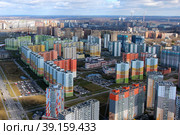 Санкт-Петербург. Жилой квартал "Новая Охта". Вид сверху. (2020 год). Стоковое фото, фотограф Александр Тарасенков / Фотобанк Лори