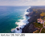 Cabo da Roca Lighthouse. Portuguese Farol de Cabo da Roca is most westerly European extent. Стоковое фото, фотограф Яков Филимонов / Фотобанк Лори