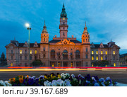 City Hall of Gyor in night lights. Стоковое фото, фотограф Яков Филимонов / Фотобанк Лори