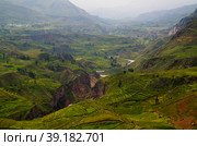 Aerial panoramic view to Colca canyon and Madrigal city from the Madrigal viewpoint, Chivay, Arequipa, Peru (2018 год). Стоковое фото, фотограф Сергей Майоров / Фотобанк Лори