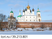 У старинного Спасо-Яковлевского Дмитриева монастыря морозным январским днем. Ростов, Золотое кольцо России (2023 год). Стоковое фото, фотограф Виктор Карасев / Фотобанк Лори