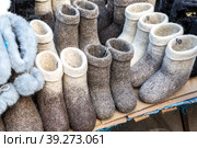 Traditional russian felted boots of different design. Стоковое фото, фотограф FotograFF / Фотобанк Лори