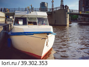 Kaliningrad, Russia. Water transport on the background of the river Pregol. (2016 год). Стоковое фото, фотограф Виктория Кольцова / Фотобанк Лори