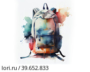 Походный рюкзак рисунок акварель. Стоковое AI-изображение, AI-художник Елена Ананьева / Фотобанк Лори